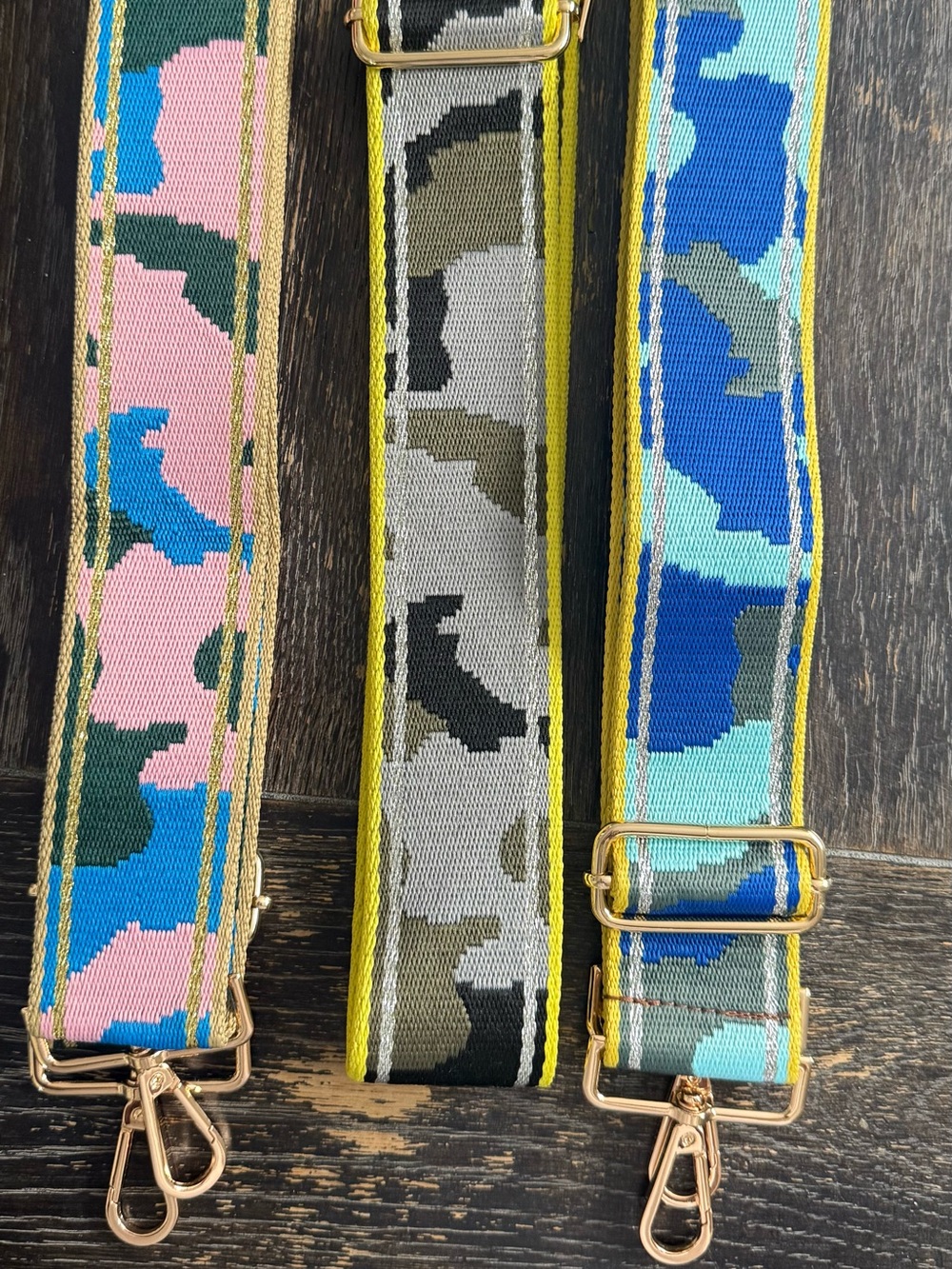 Lot of 3 Adjustable Camo Purse Handbag Straps Gold Hardware